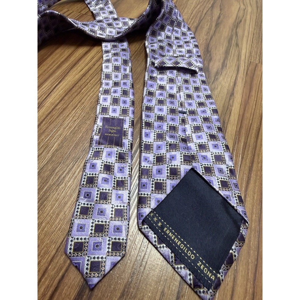 Ermenegildo Zegna 100% Silk Jacquard Tie Made Italy Purple Geometric 3.5"